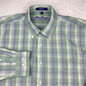Alan Flusser Dress Shirt Mens XL Green/Blue Checks Long Sleeves